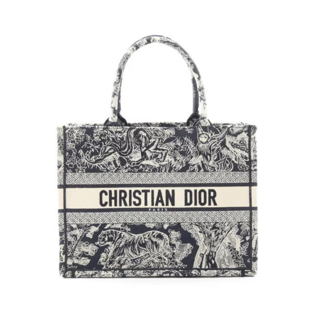 Christian Dior BOOK TOTE Toile de Jouy Canvas Bag Navy Blue White